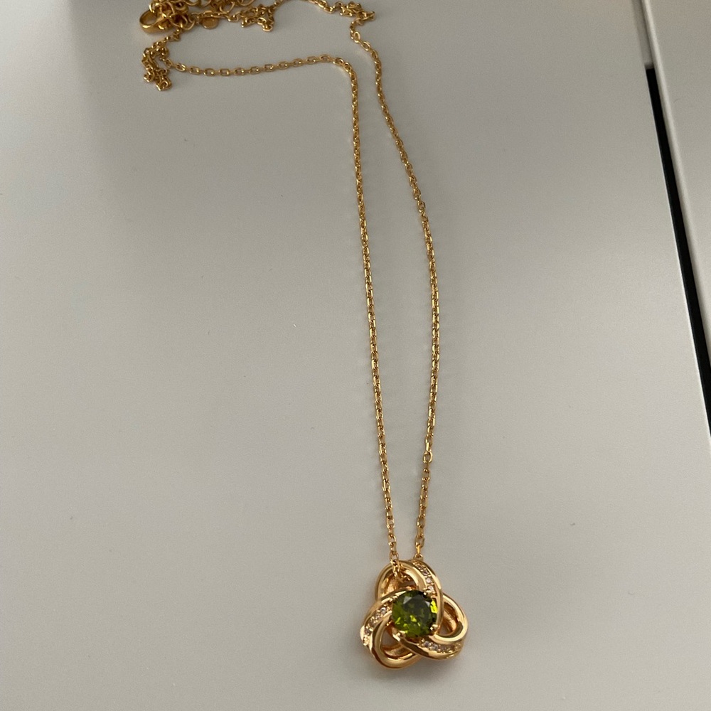14K Elegant Gold Plated Necklace with Green Gemstone